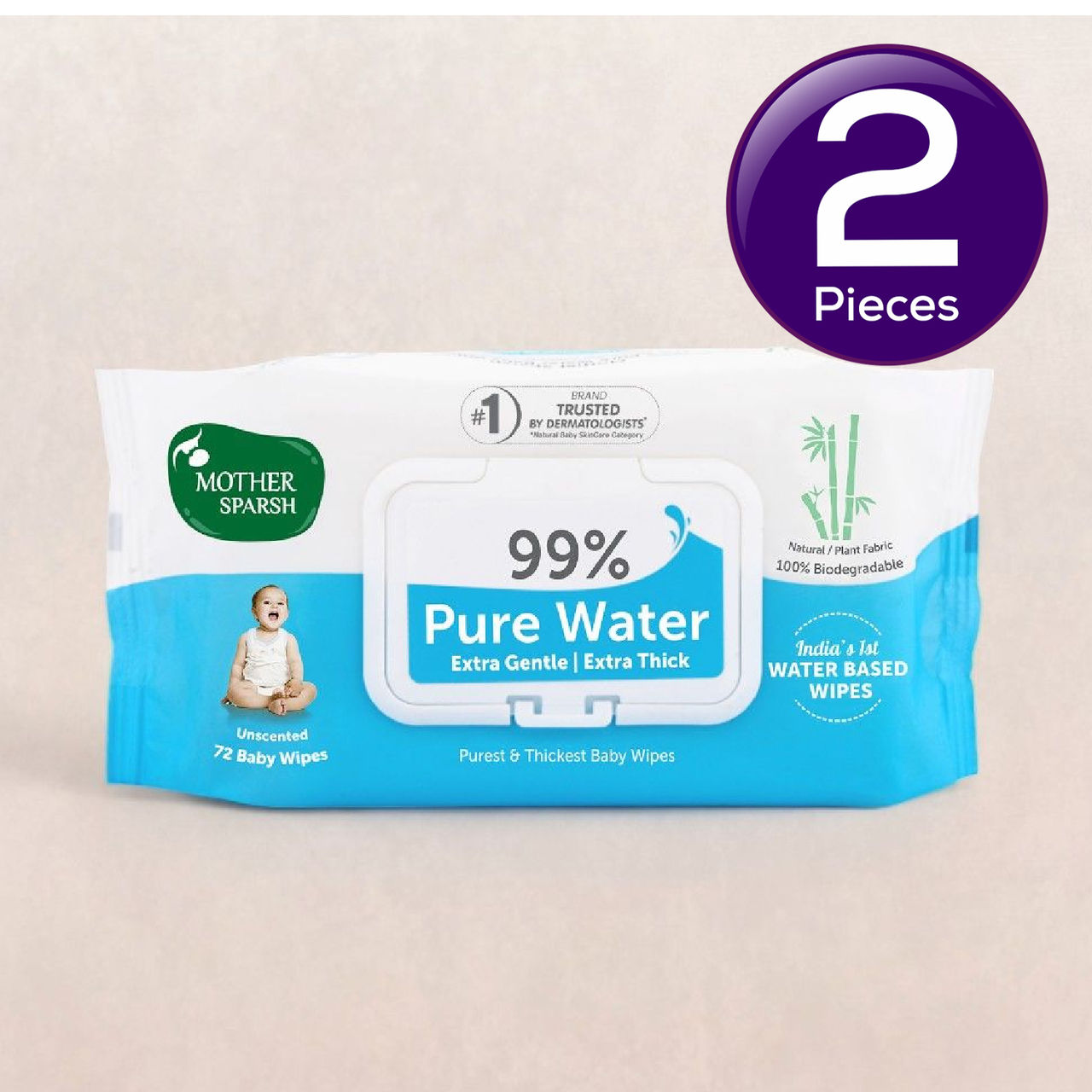 Mother Sparsh Baby Wipes (99% Pure Water Unscented) 72 pc Combo