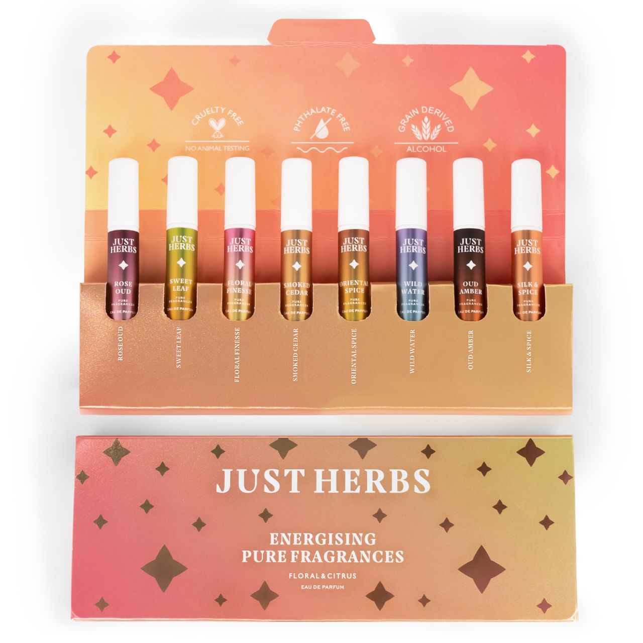 Just Herbs Energising Unisex Pure Fragrances Floral & Citrus Eau De Parfum Set Of 8