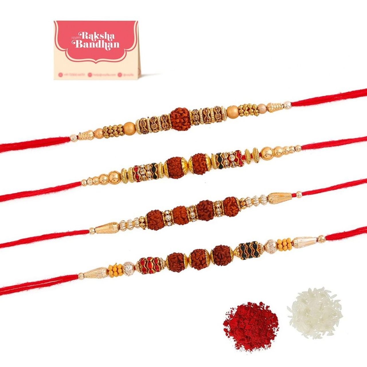 Thread Religious Rudraksha Rakhi Squad with Roli Chaawal Pack (Voylla)