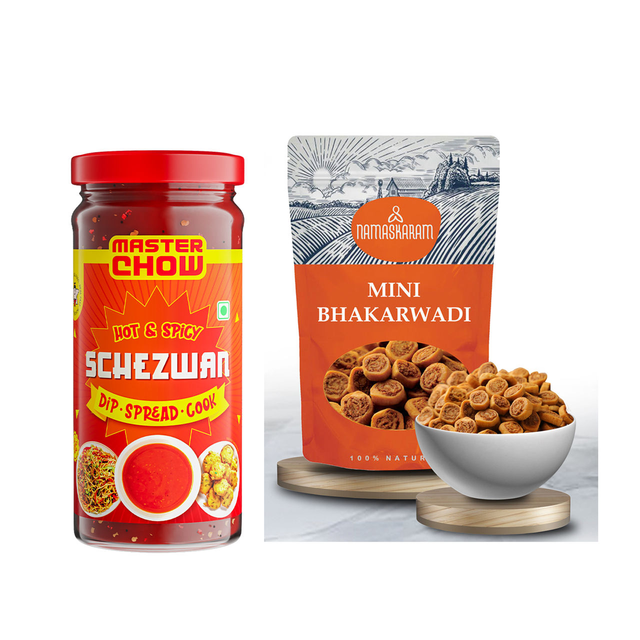 Masterchow Schzewan Chutney(250gms) & Namaskaram Mini Bhakarwadi(150gms) Combo