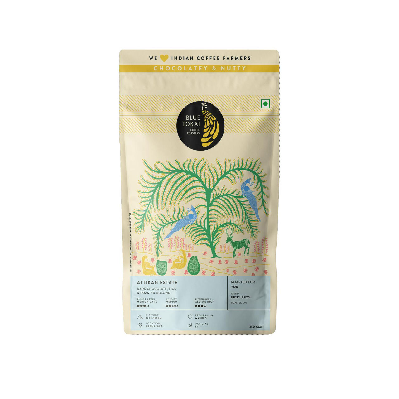 Blue Tokai Coffee Roasters Attikan Estate Medium Roast Ground Coffee