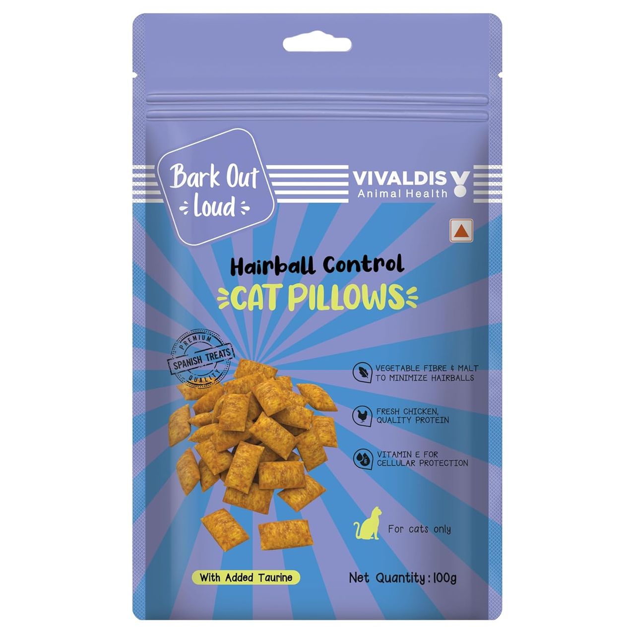Bark Out Loud Cat Pillows - Hairball Control Cat Treats - Made in Spain with Added Taurine &Vitamin E