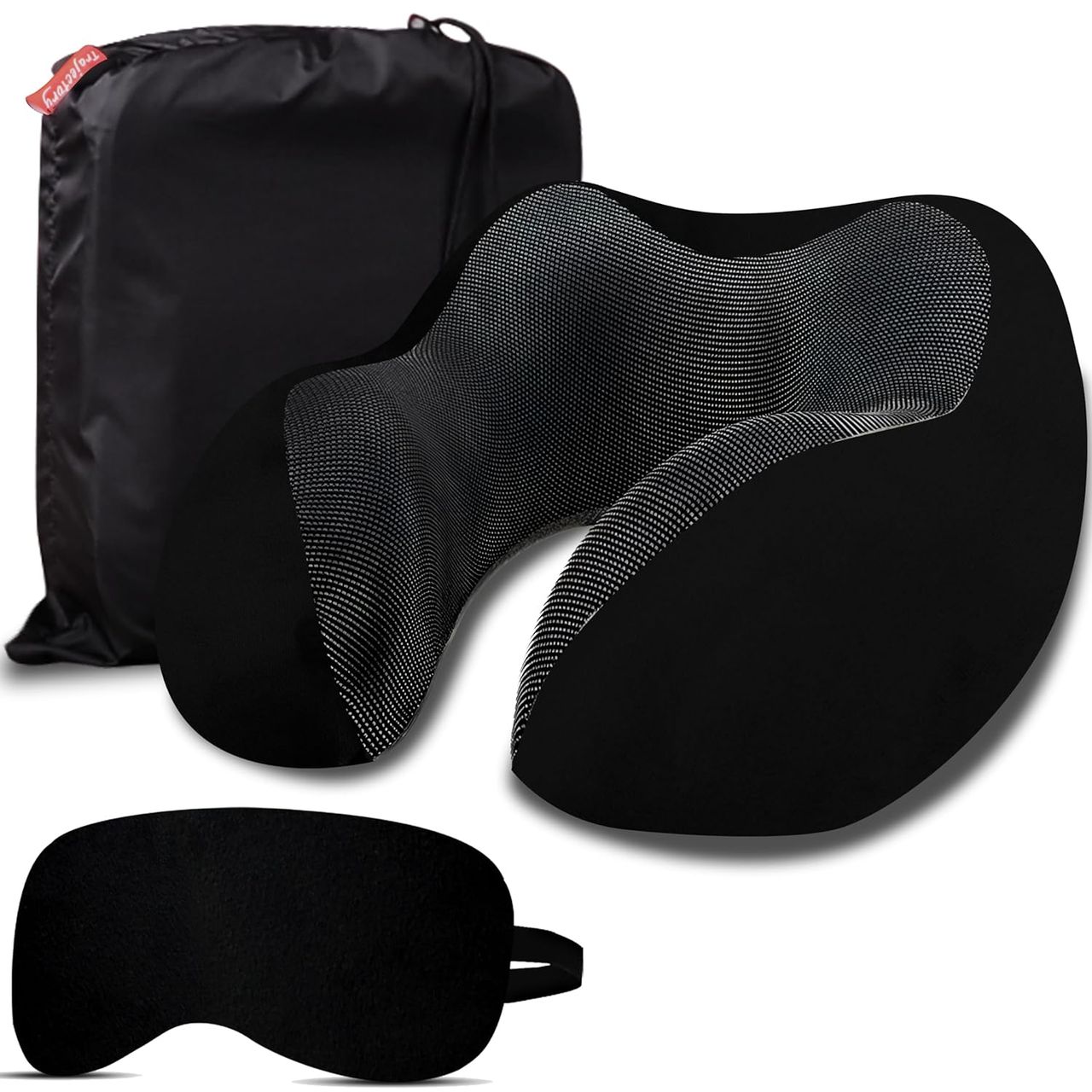 Trajectory Unisex Solid Polyester Neck Pillow with Eye Mask | Black - One Size