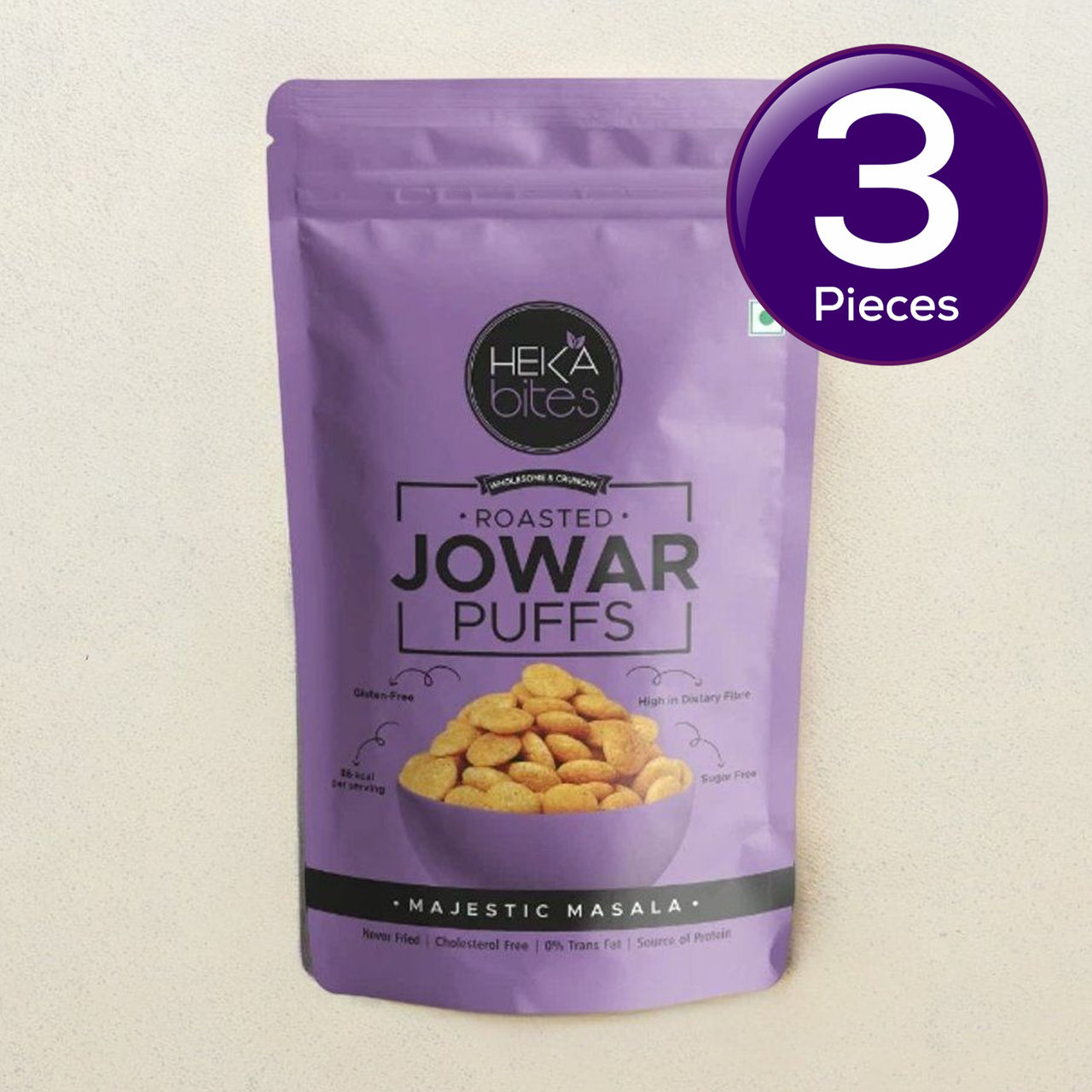 Heka Bites Roasted Jowar Puffs Majestic Masala - Low Calorie & Healthy Snacks 40 g Combo