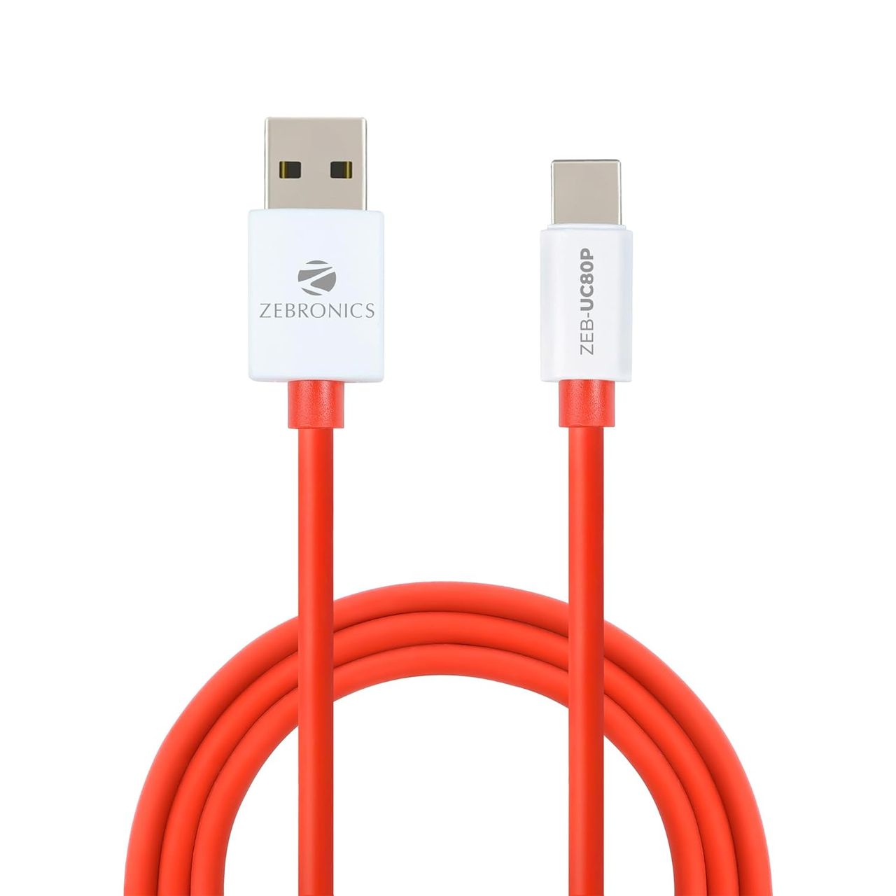 Zebronics Uc80P Usb - Type C Cable 80 Watts Rapid Charging Charge & Sync 1 Meter - White And Red