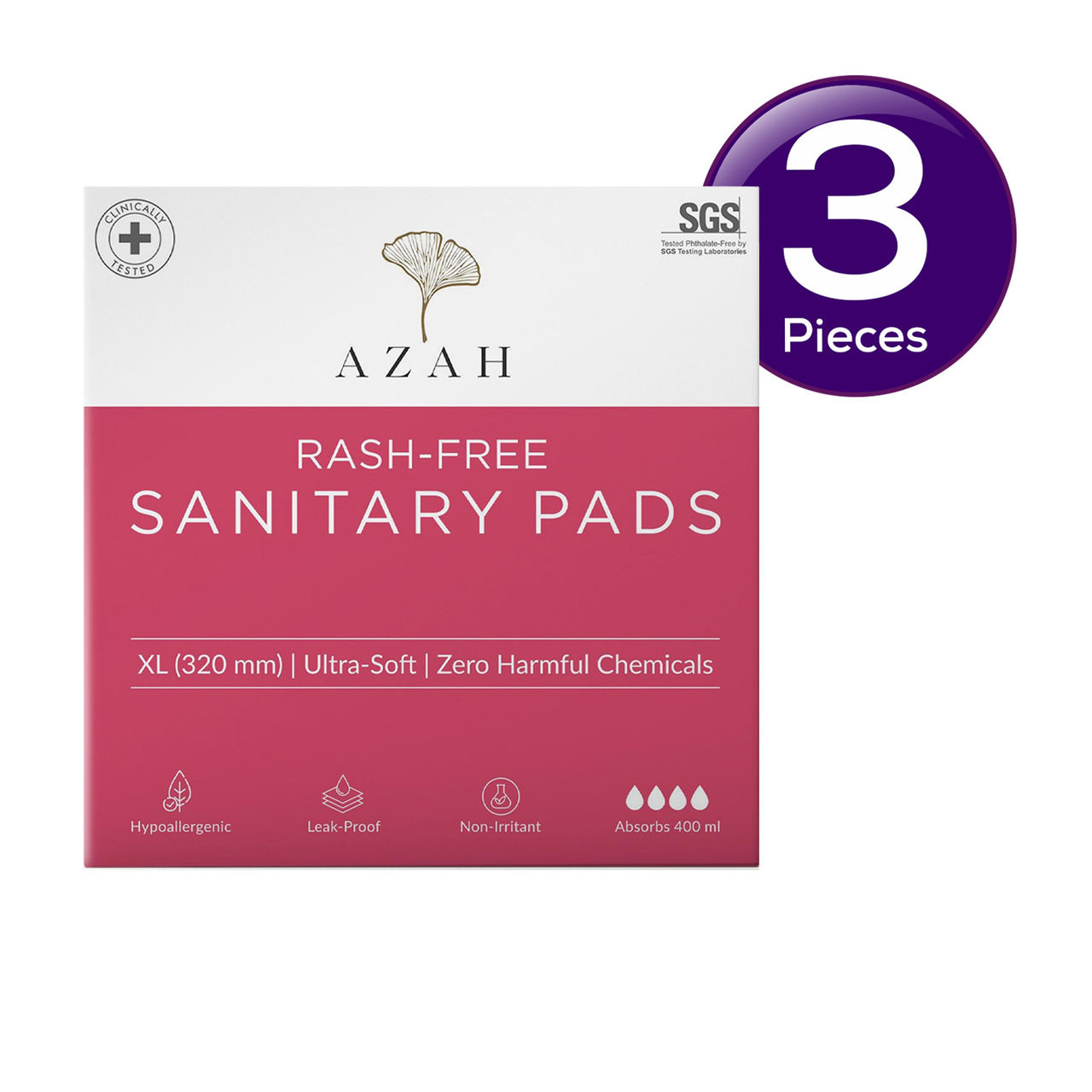 Azah Rash-Free Organic Sanitary Pads - Xl 18 pc Combo