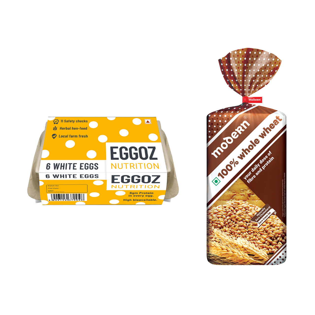 Eggoz Nutrition White Egg(6pc) & Modern Bread 100% Whole Wheat(400gms) Combo