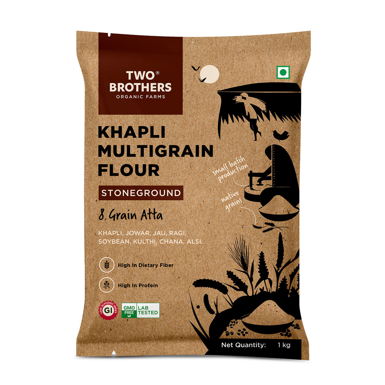 Two brothers Organic Farms Khapli Multigrain Atta | 8 grains in 1