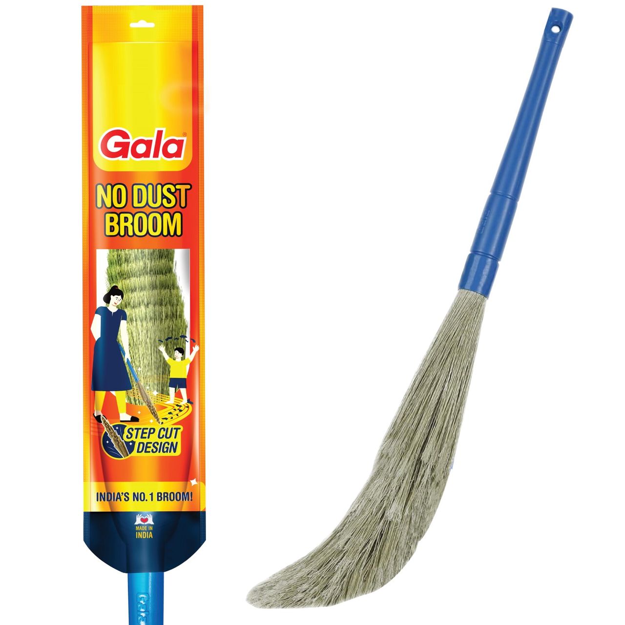 Gala No Dust 90 cm Broom / Jhadu | Plastic, Blue & Brown)