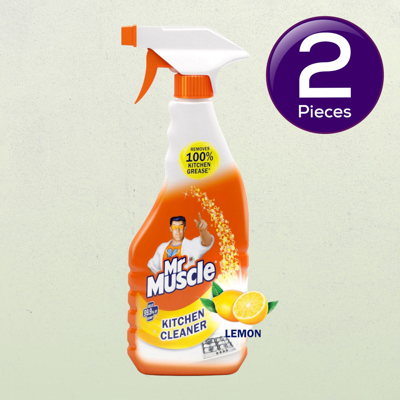 Mr. Muscle Kitchen Cleaner Spray, Fresh Lemon, Removes 100% Kitchen Grease 450 ml Combo