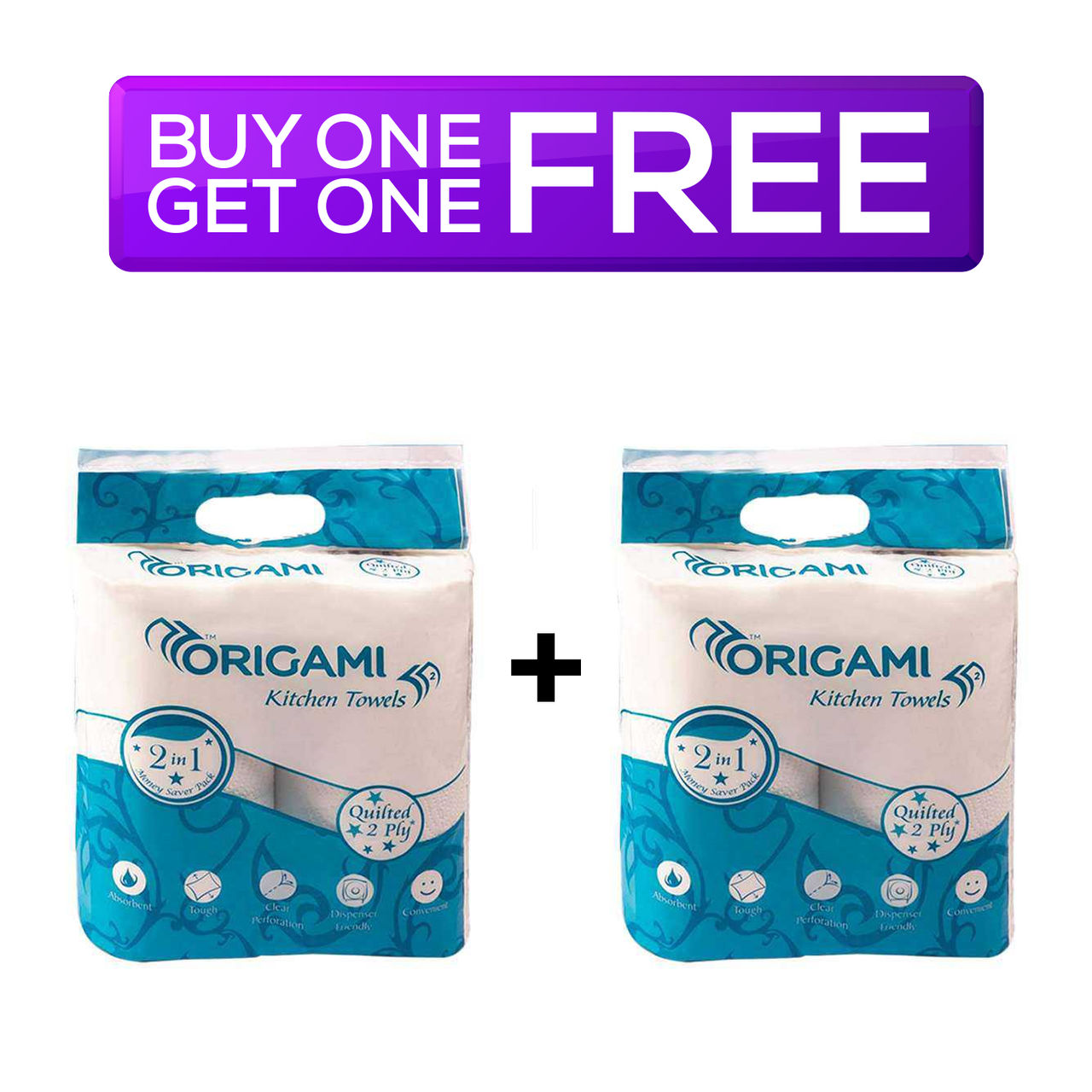 Origami Kitchen Towels 2 In 1 Quilted 2ply 2 pc Combo