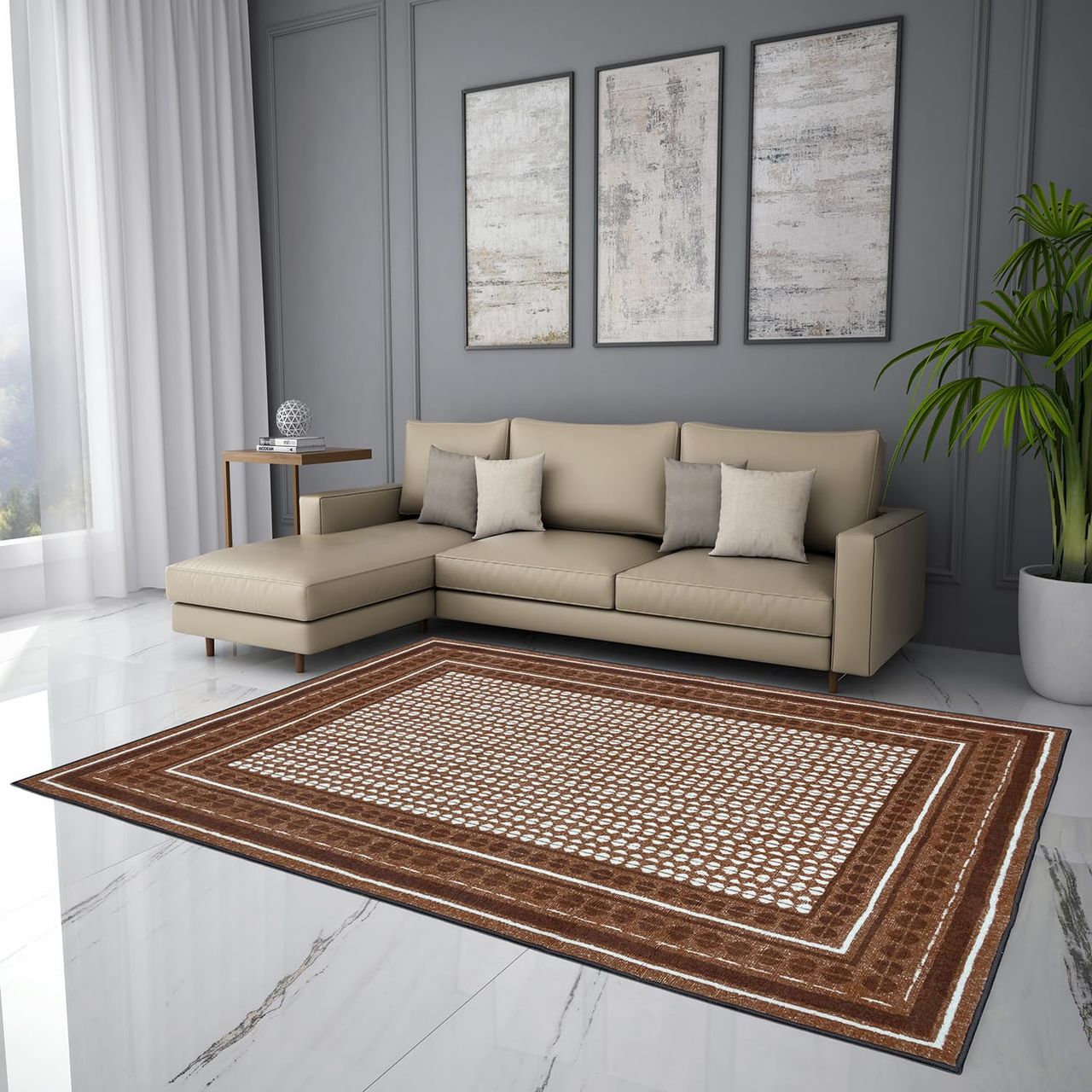 Welspun Blissful 4 x 6 Anti Skid Carpet for Living Room - Dark Brown