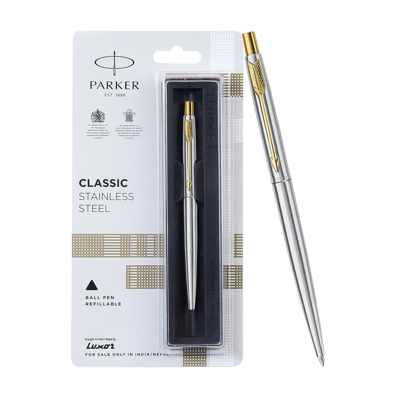 Parker Classic Stainless Steel Gold Trim Ball Pen| Ink Color - Blue | Corporate Gift