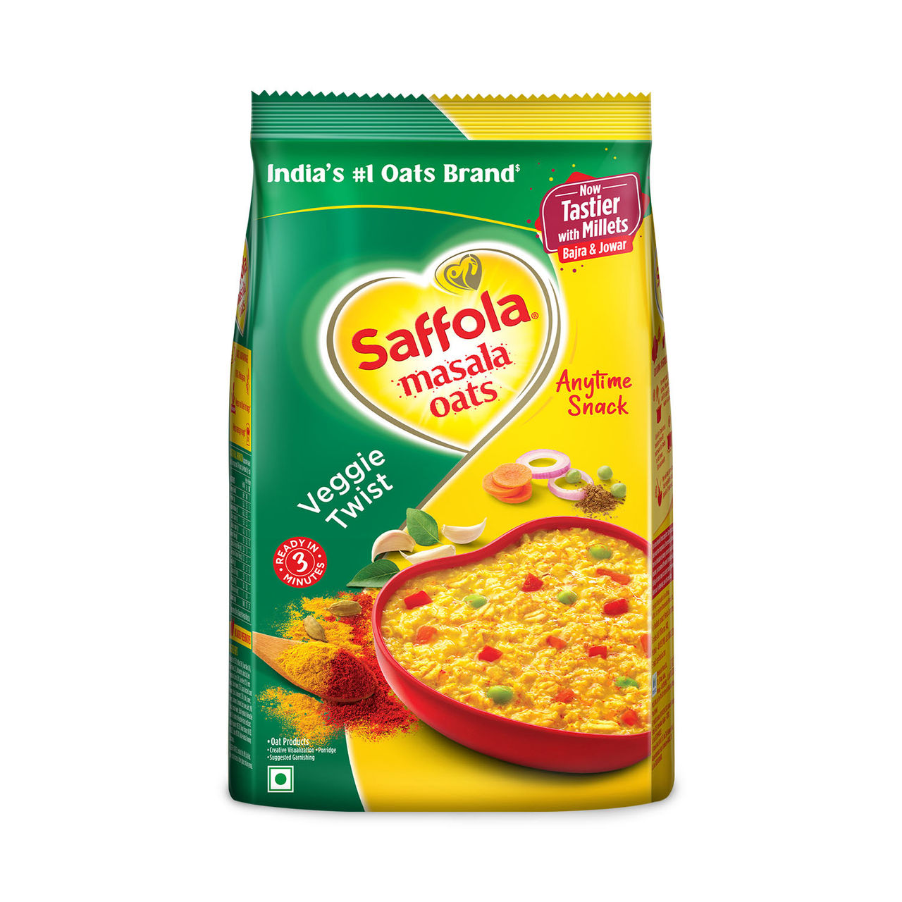 Saffola Masala Oats | Veggie Twist | Anytime Snack | Ready in 3 mins | Millets Goodness |1kg