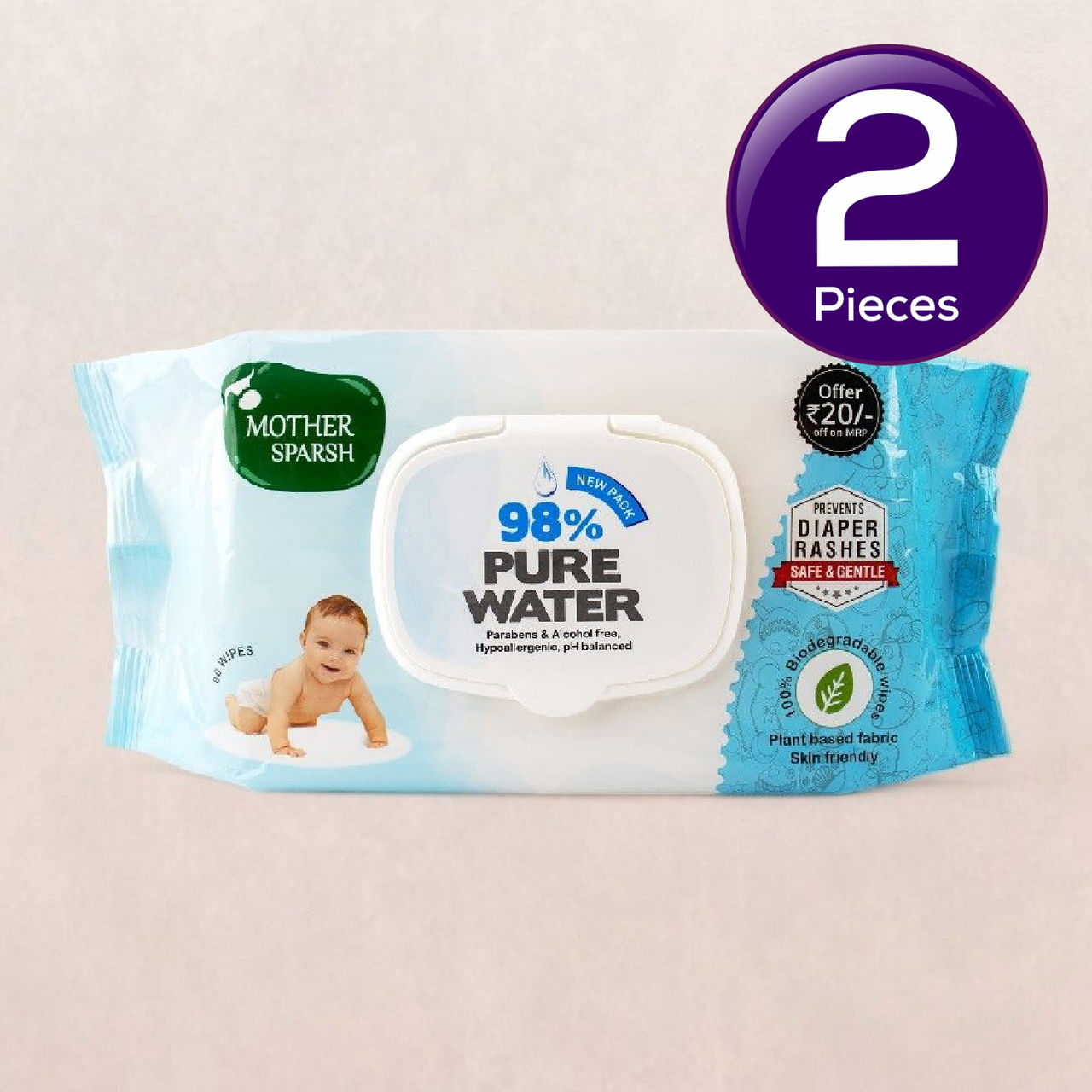 Mother Sparsh Baby Wipes (98% Water Based) 80 pc Combo