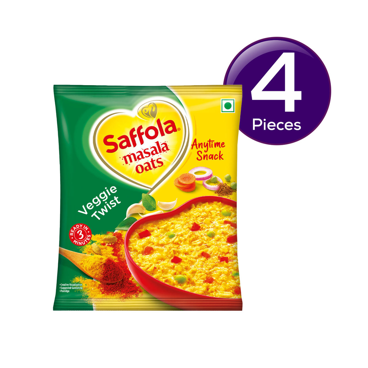 Saffola Masala Oats | Veggie Twist | Anytime Snack | Ready in 3 mins | Millets Goodness 38 g Combo