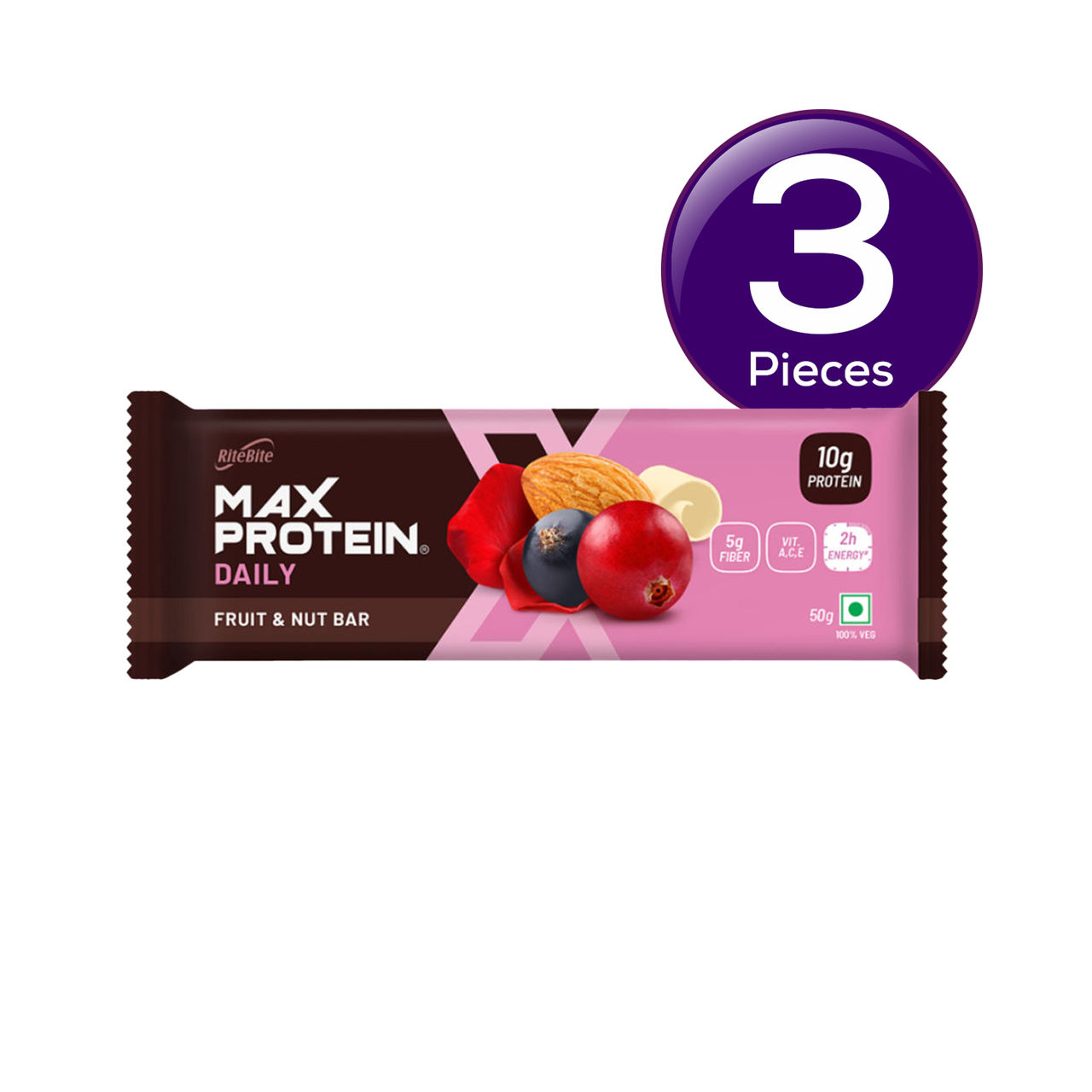 RiteBite Max Protein 10g Protein Bar Fruit & Nut 50 g Combo
