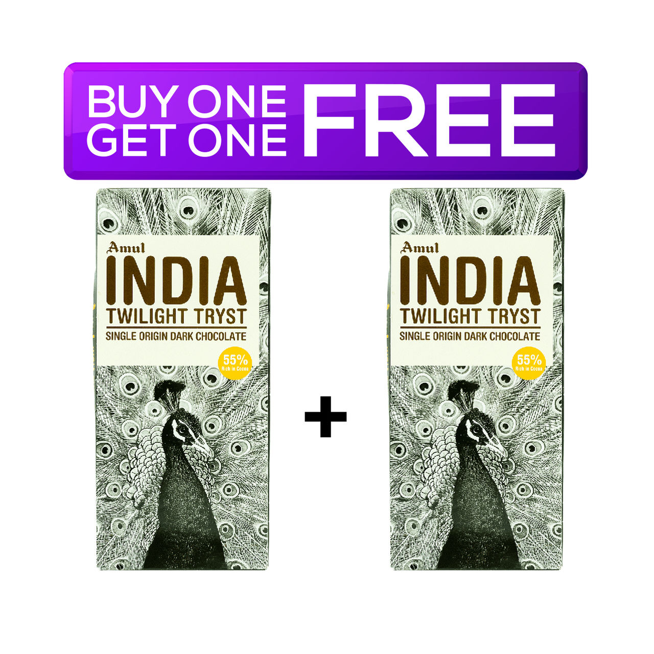Amul India Twilight Tryst 55% Dark Chocolate Bar 125 g Combo