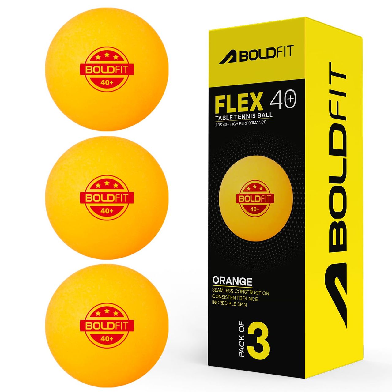 Boldfit 3-Star Orange Table Tennis Balls for Match Training | Set of 3 ABS Plastic