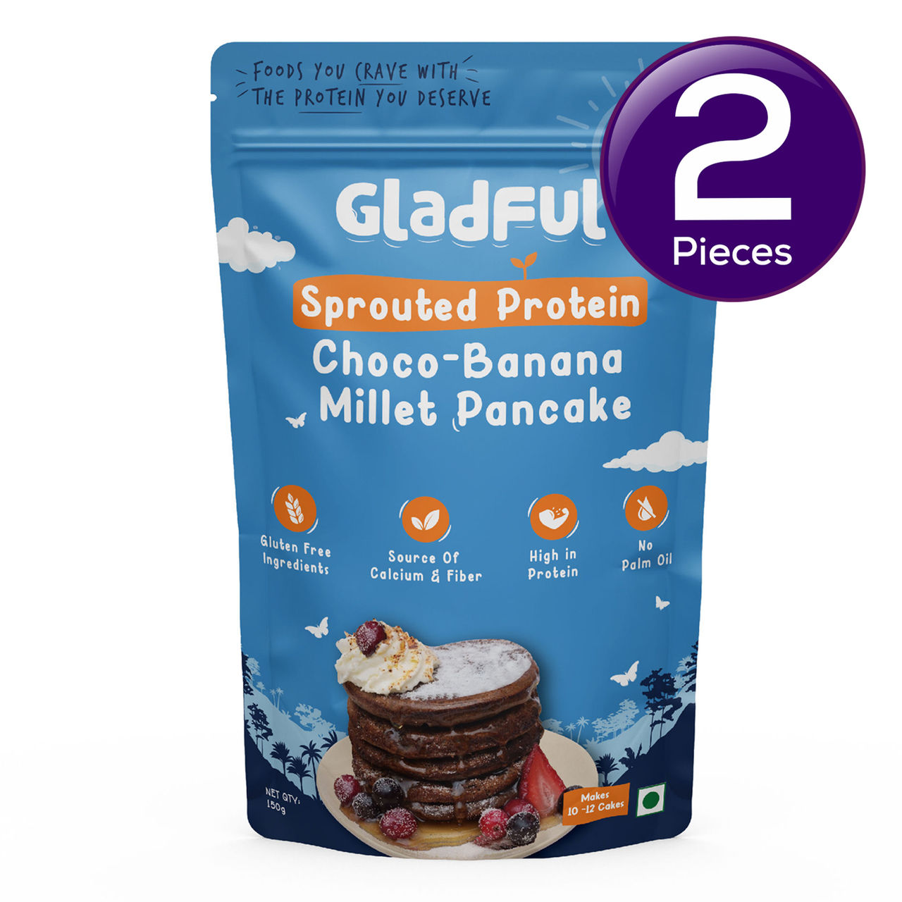 Gladful Choco Pancake Sprouted Millets and Masoor Mix 150 g Combo