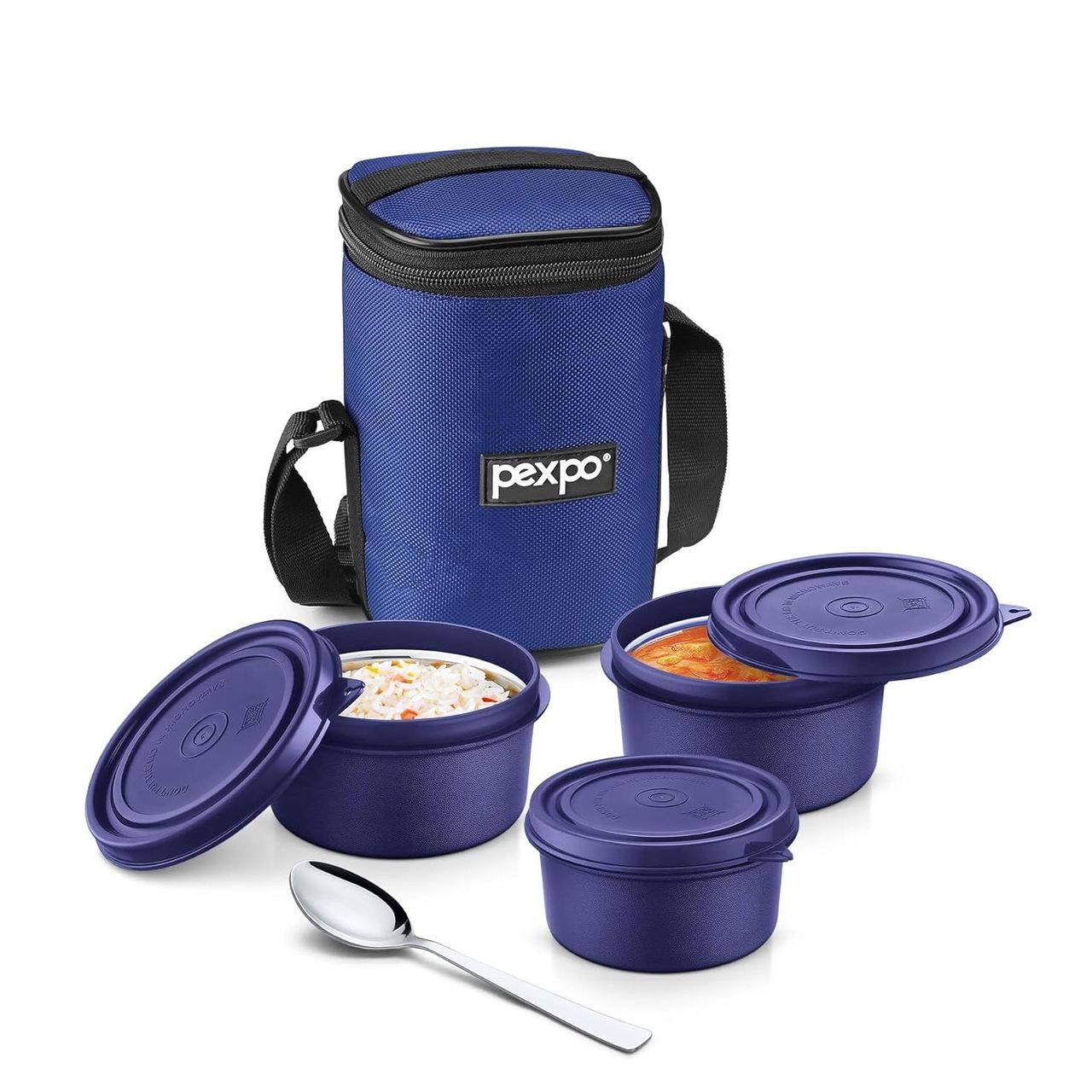 Pexpo Stainless Steel Lunch Box With 3 Air-Tight Containers(1200 Ml), 1 Spoon & Bag, Micro Pro