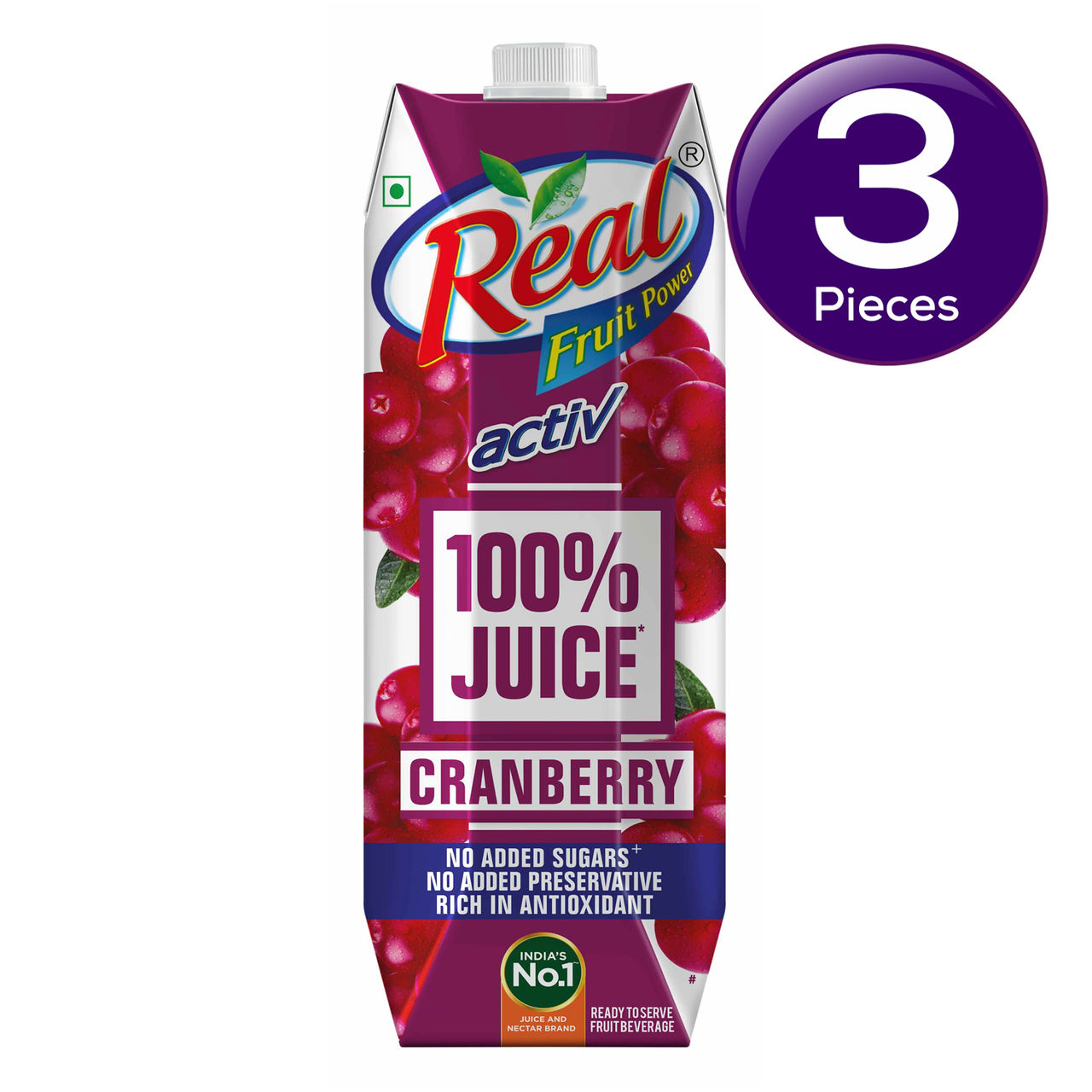 Real Activ 100% Juice - Cranberry 1 l Combo
