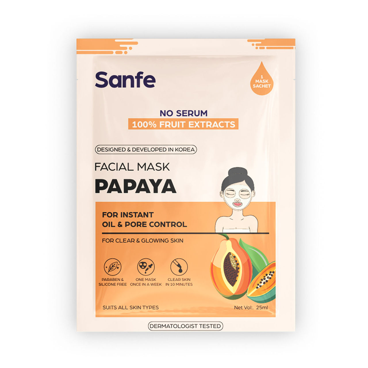 Sanfe Instant Oil Control Papaya Facial Mask 100% Fruit Extracts, Korean Mask
