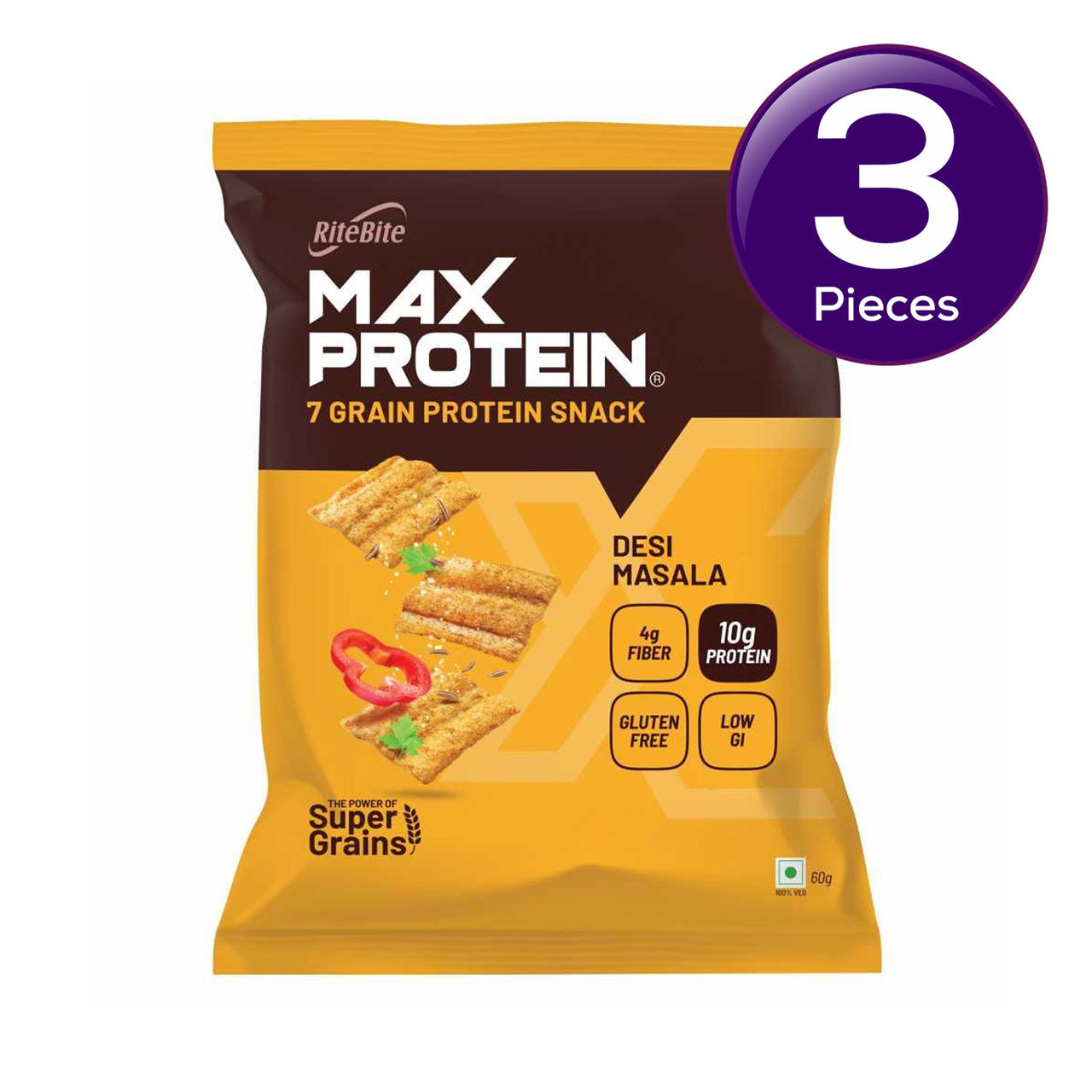 Ritebite Max Protein Desi Masala Chips With 7 Grains, Ready To Eat Healthy Snacks 60 g Combo