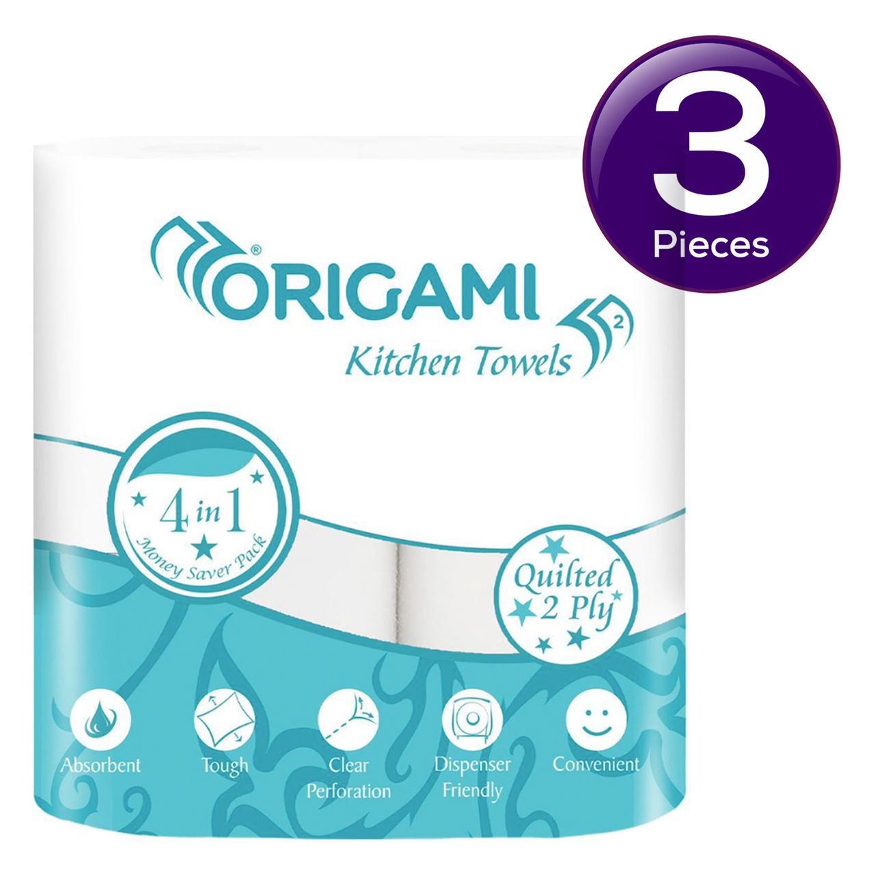 Origami 2 Ply Kitchen Tissue Paper Roll - 60 Pulls Per Roll 1 pc Combo