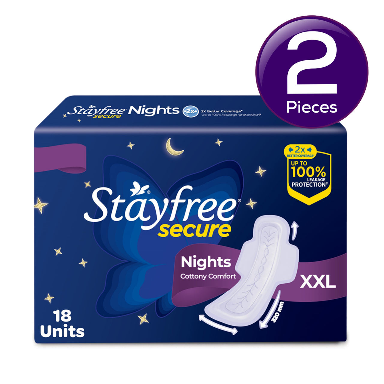 Stayfree Secure Nights Sanitary Pads - XXL 18 pc Combo