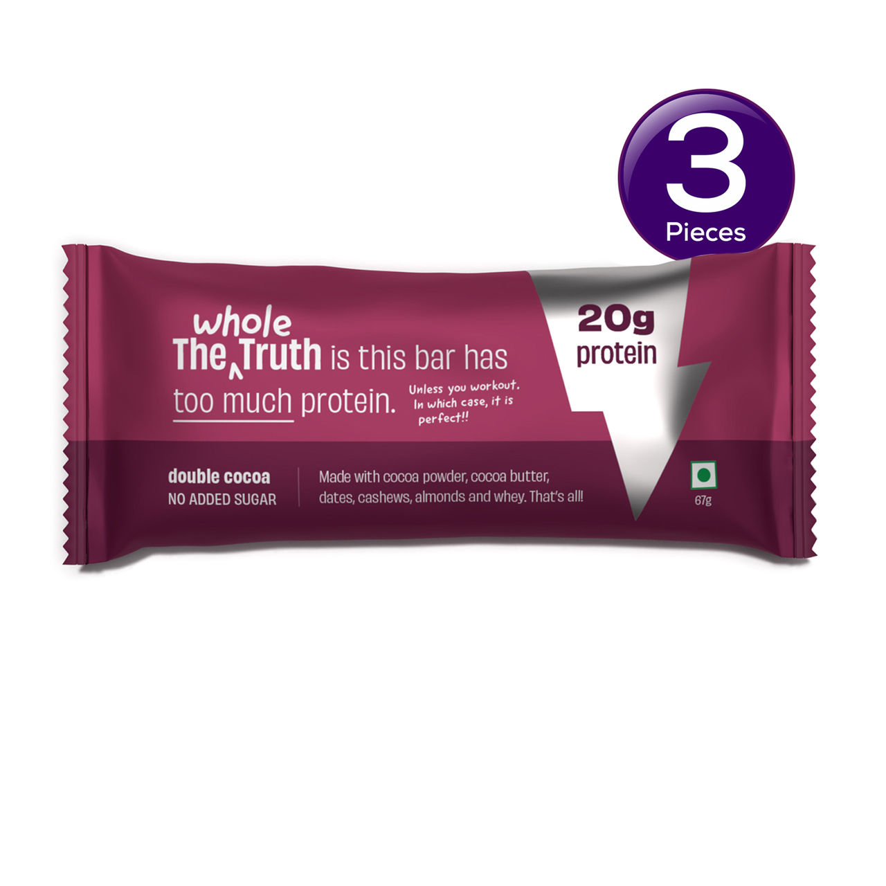 The Whole Truth 20g Protein Double Cocoa Protein Bar 67 g Combo