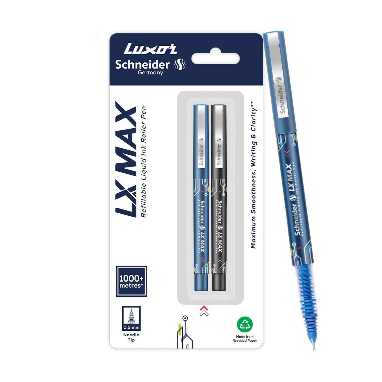 Luxor Schneider Lx Max Roller Ball Pen Needle Tip ( Blue + Black)