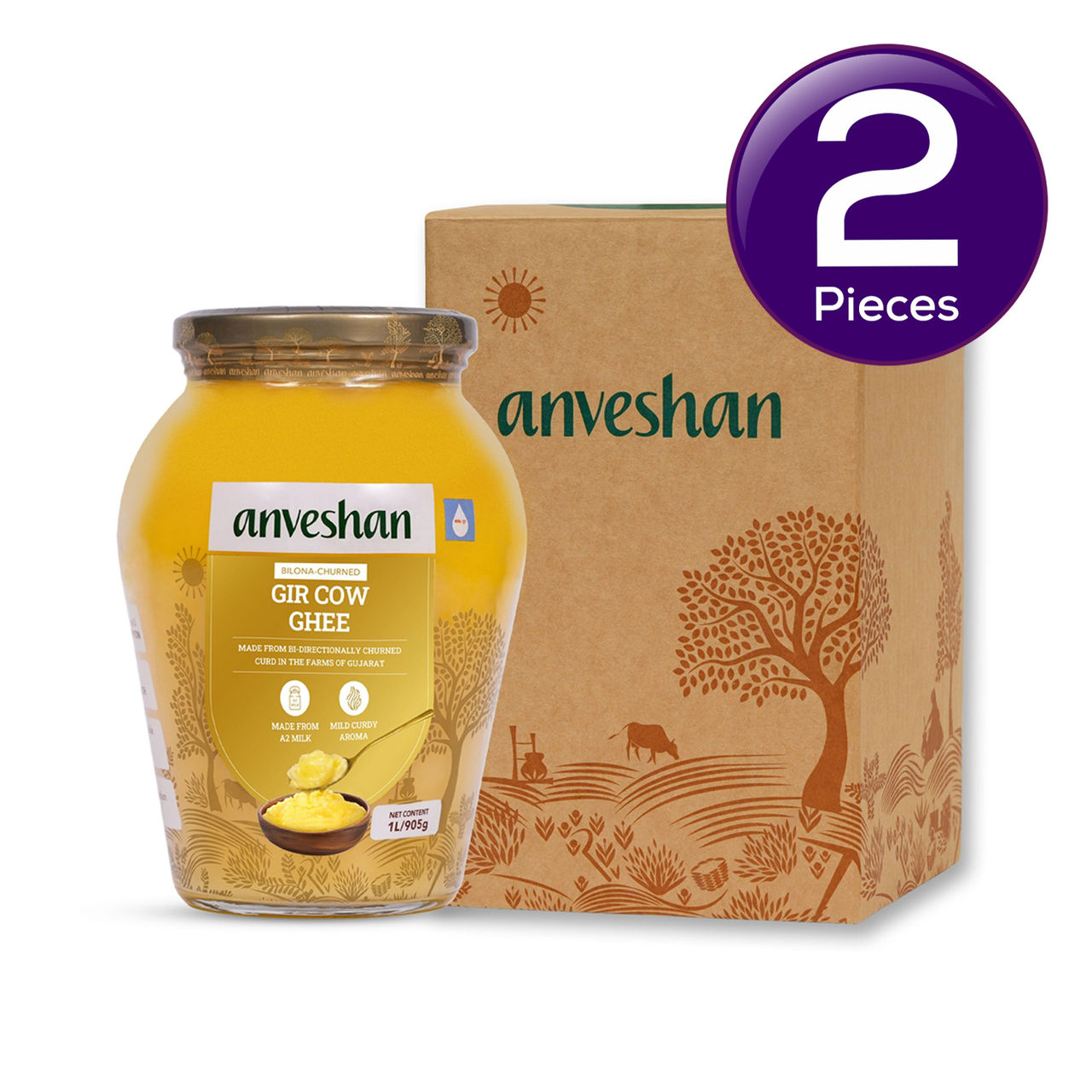 Anveshan A2 Desi Gir Cow Ghee 1 l Combo