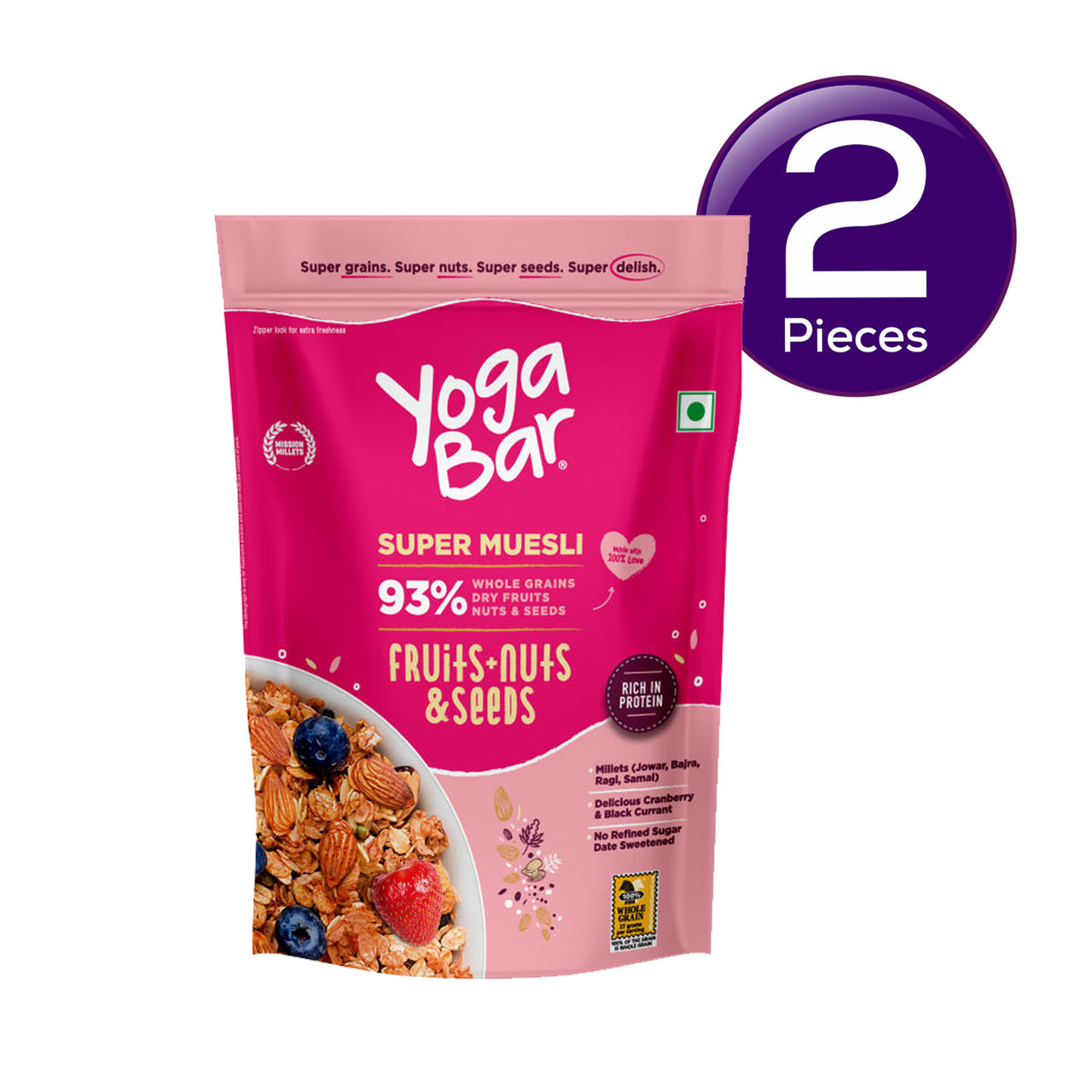 Yoga Bar Muesli 91% Fruits Nuts & Seeds, Protein Rich Wholegrain Breakfast Cereals, Granola 400 g Combo