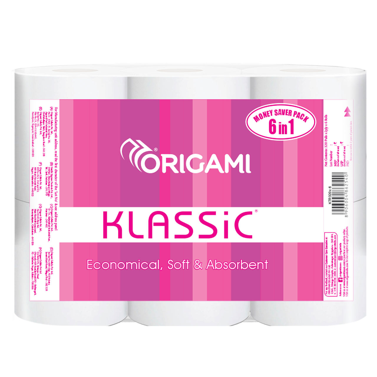 Origami Klassic 2 Ply Toilet Roll | 320 Pulls | 6 units