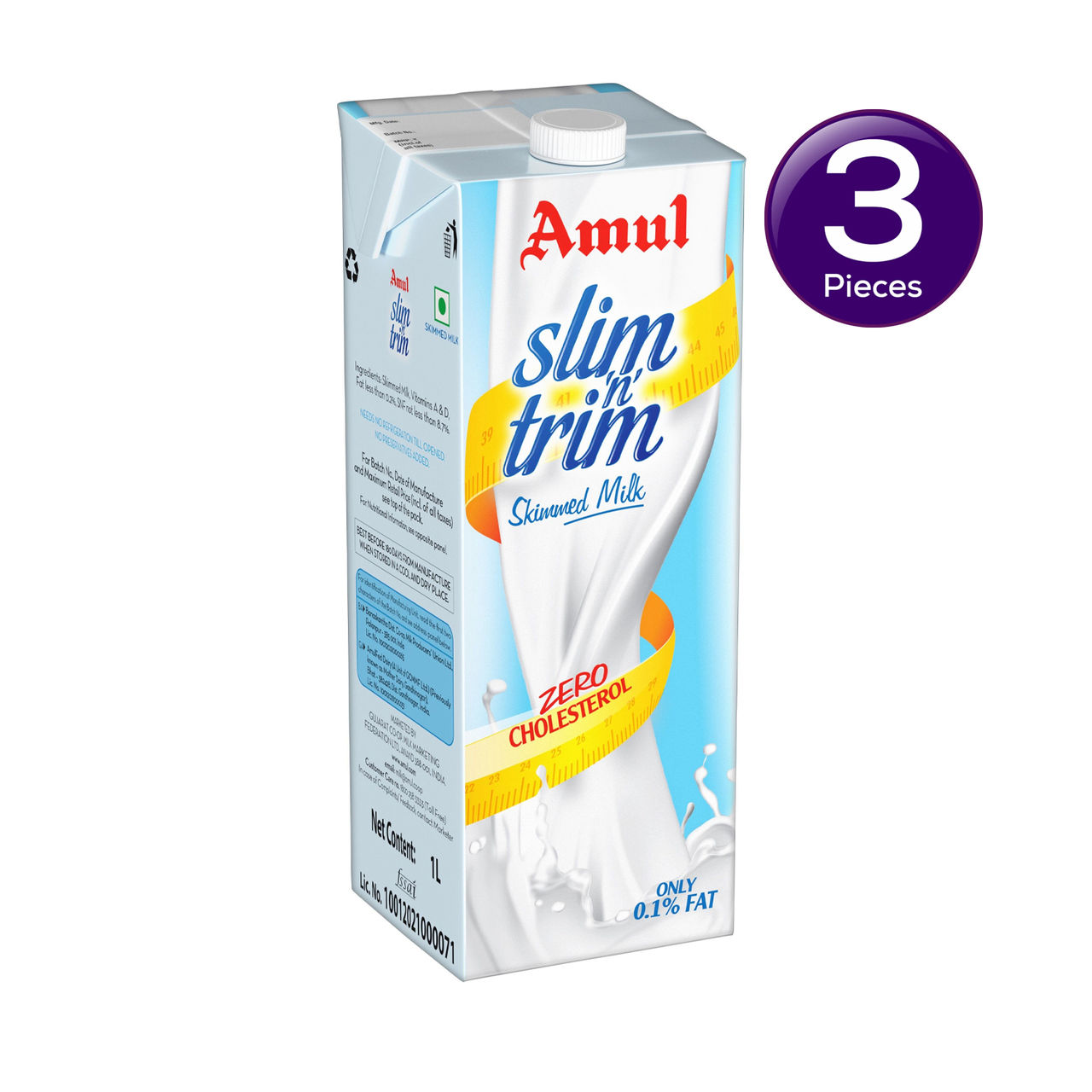 Amul Slim Trim Skimmed Milk (Tetra Pack) 1 l Combo