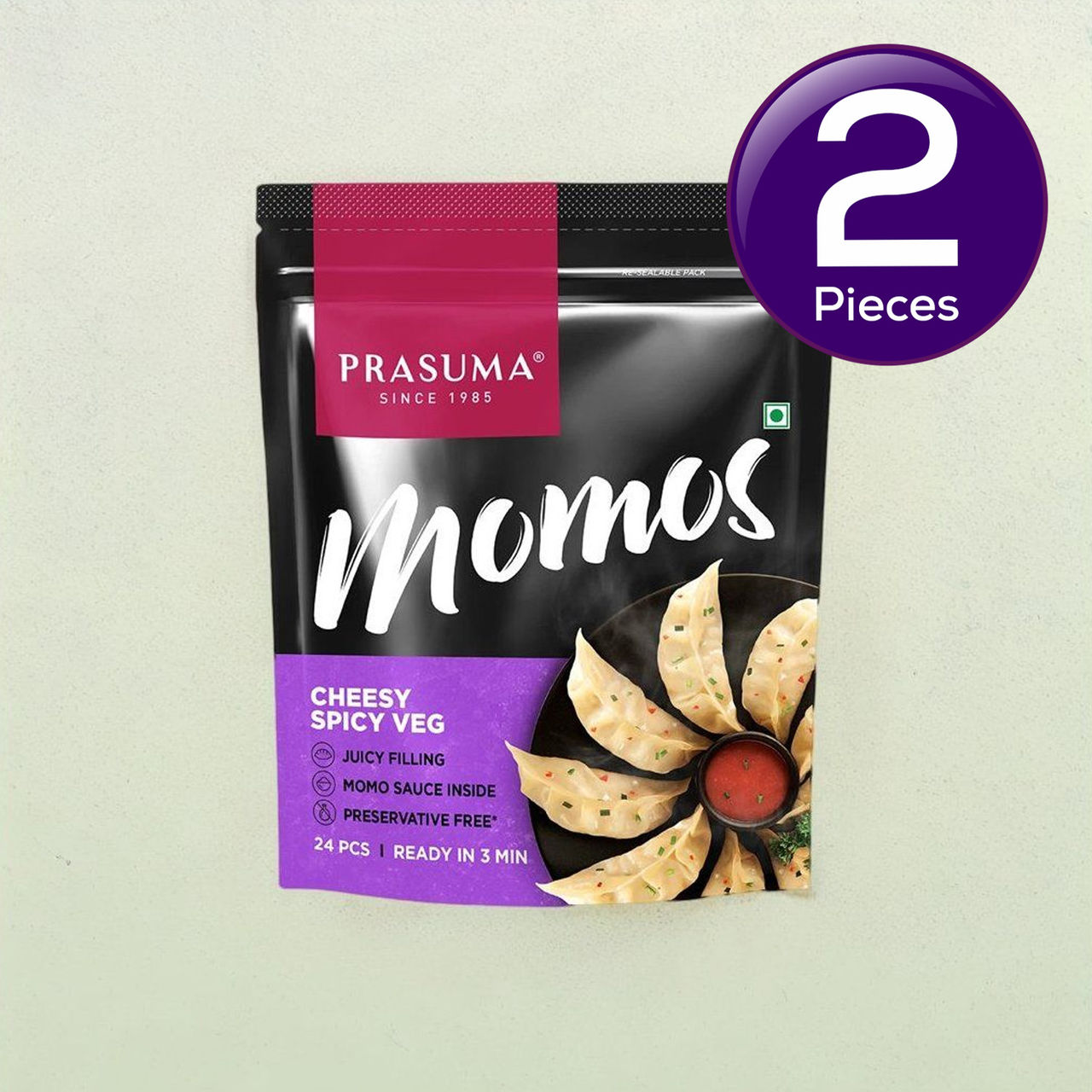 Prasuma Momos Cheesy Spicy Veg 24 pc Combo