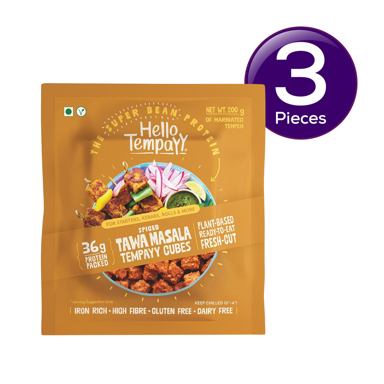 Hello Tempayy Spiced Tawa Masala Soyabean Tempeh Cubes Protein & Fibre Rich 200 g Combo
