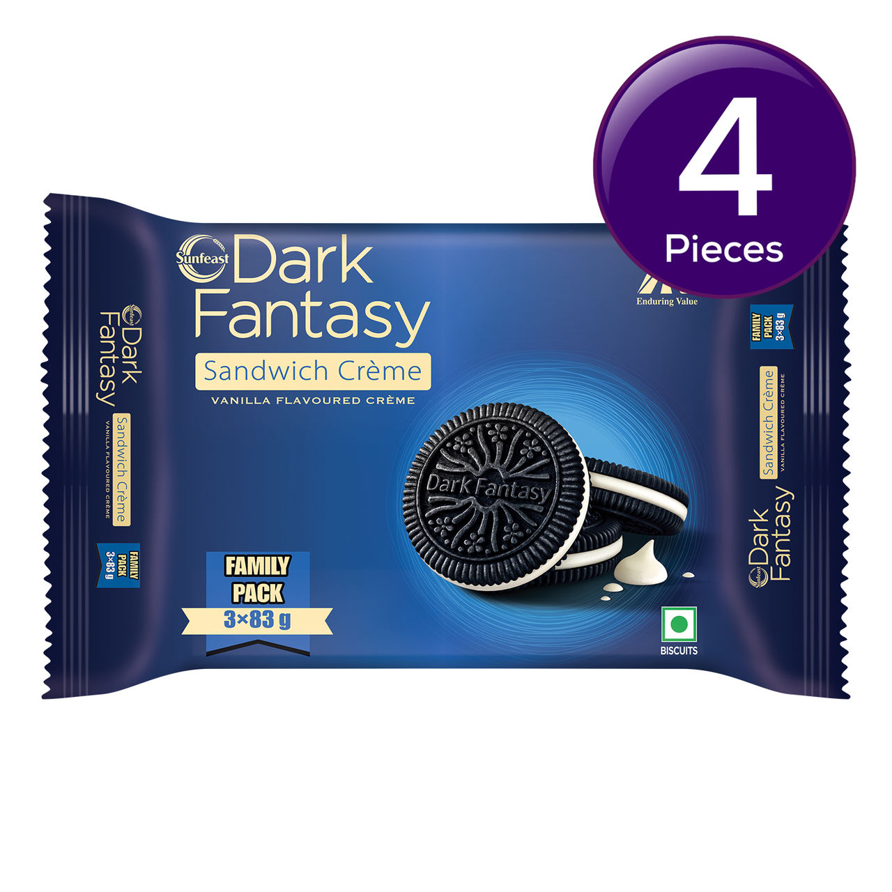 Sunfeast Dark Fantasy Vanilla Crème | Dark Crunchy Biscuit with Smooth Vanilla Crème 249 g Combo
