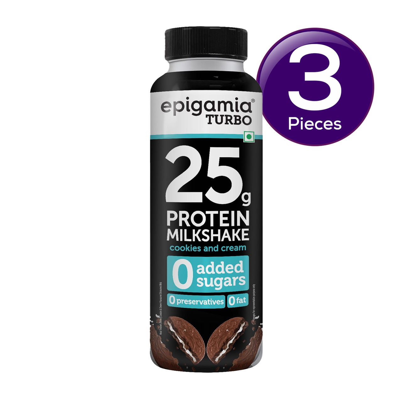 Epigamia Cookies & Cream Turbo 25 Gram Protein Milkshake 250 ml Combo
