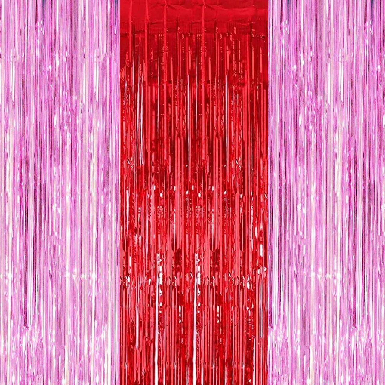 Party Propz Red and Pink Foil Curtains for Valentine's Day Decoration - Pack of 3