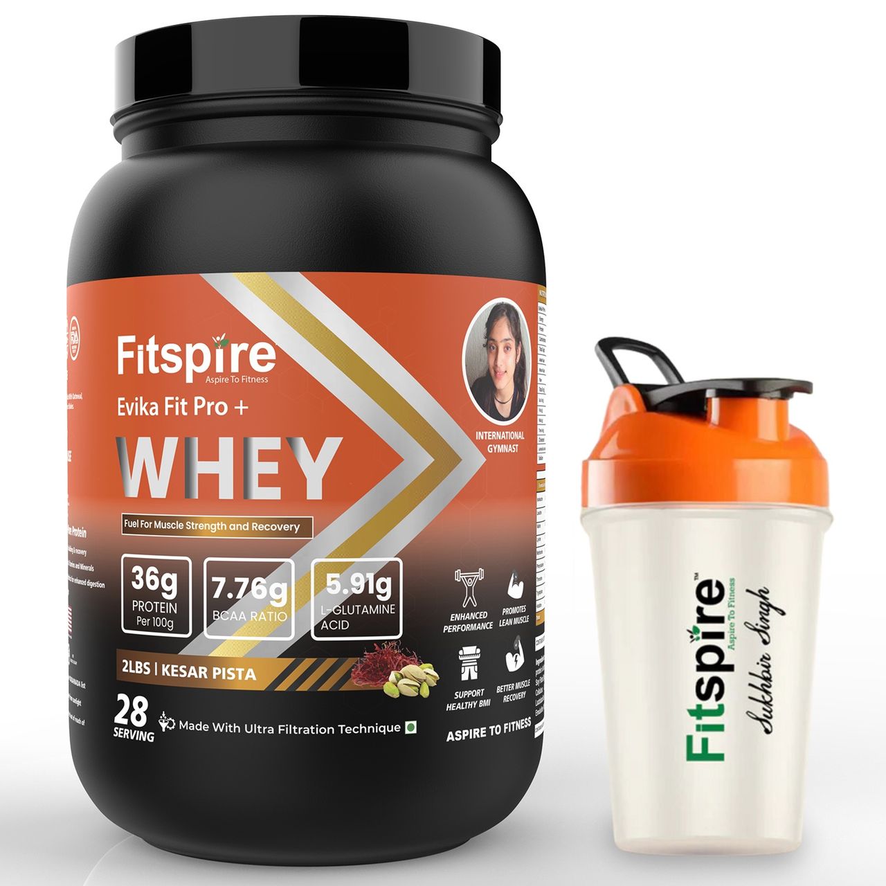 Fitspire Evika Fit Pro+ Whey Protein With Shaker (2Lbs) - Kesar Pista