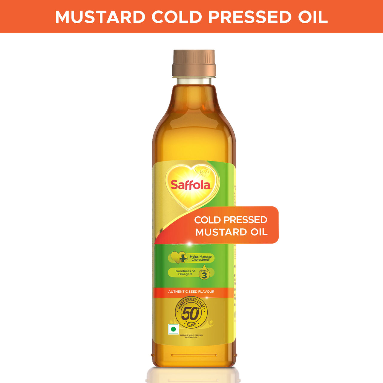 Saffola Cold Pressed Mustard Oil | 100% Cold Pressed Mustard Seed Oil | Helps Manage Cholesterol