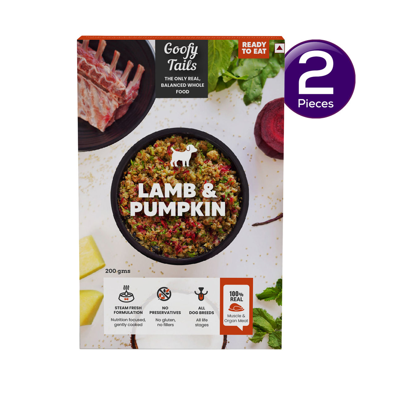 Goofy Tails Lamb and Pumpkin Fresh Food for Dogs and Puppies 200 g Combo