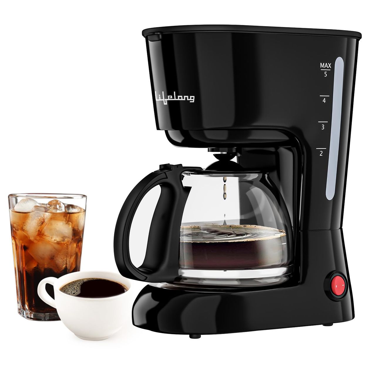 Lifelong Drip Coffee Maker For 5 Cups,750Ml Borosilicate Carafe Glass Jar Of 600W