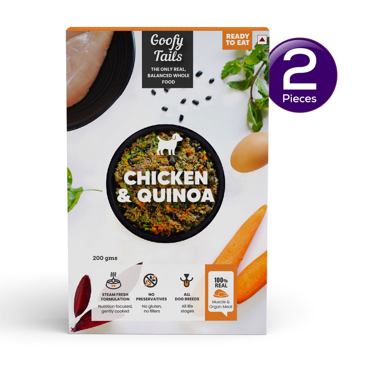 Goofy Tails Chicken and Quinoa Fresh Food for Dogs and Puppies 200 g Combo
