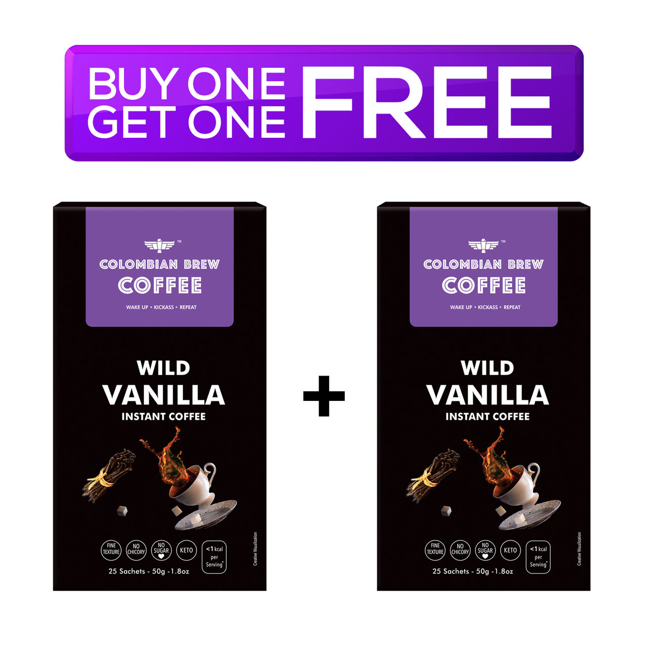Colombian Brew Vanilla Instant Coffee Powder No Sugar Vegan 50 g Combo