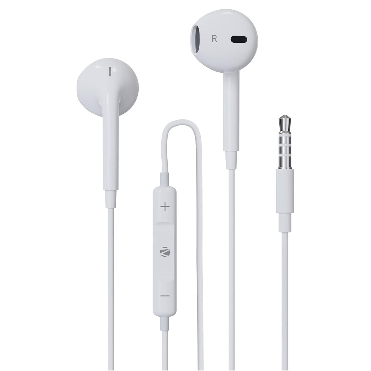 Zebronics Buds 30 3.5mm Wired Earphone with Mic, Volume Control, 14mm Drivers, 1.2M Cable (White)