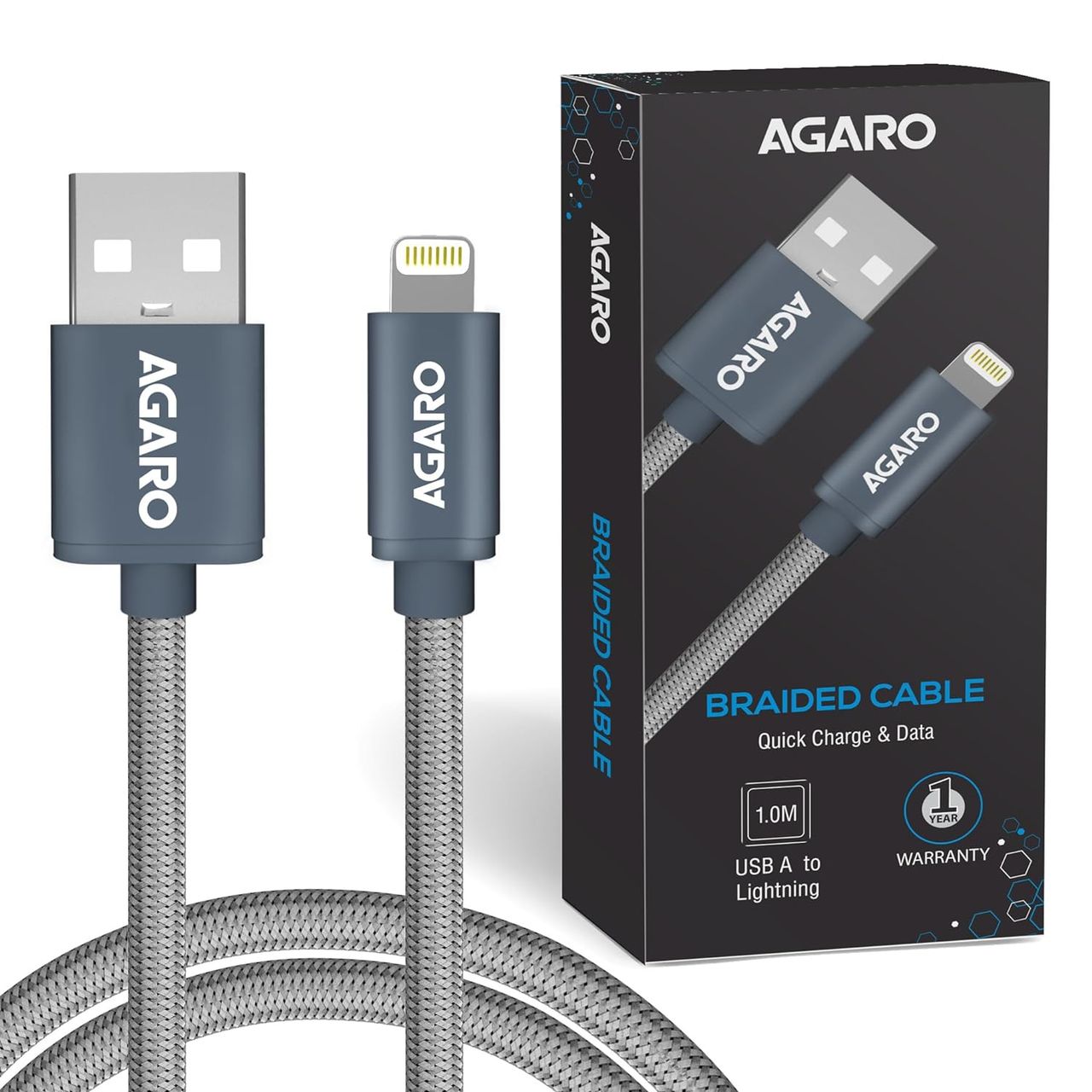 Agaro Usba To Lightning Cable Nylon Braided 1.2m