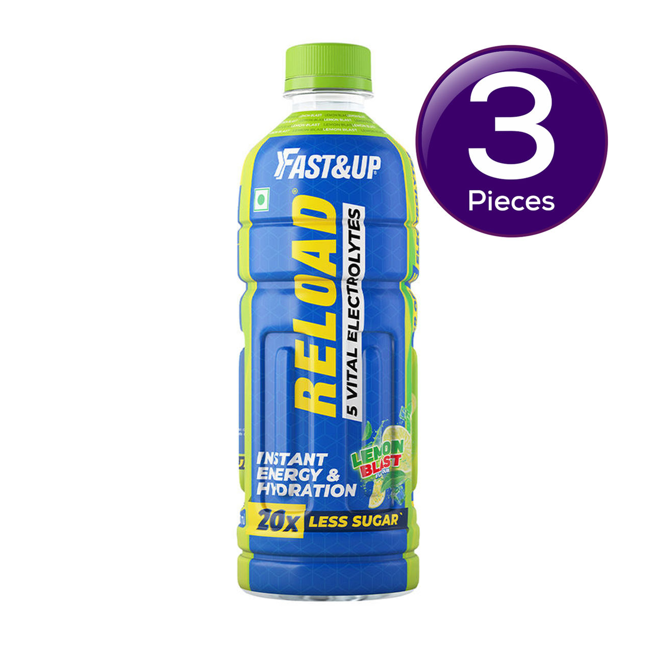 Fast&Up Reload Ready to Drink ~ Low Sugar Energy Drink Instant Energy & Hydration Drink - Lemon Flavour 500 ml Combo 